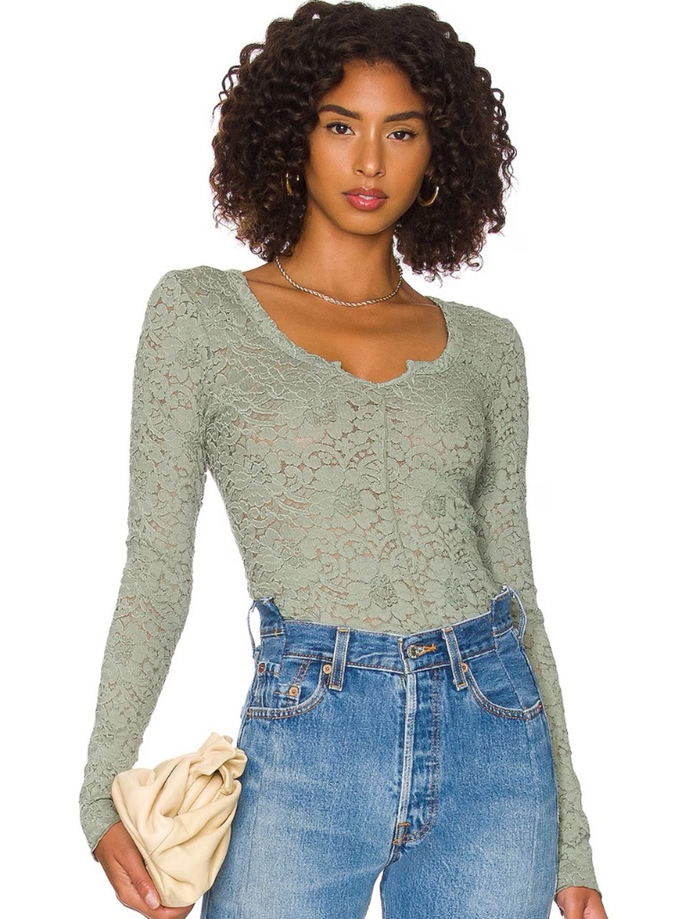 Free People Cloud Ride Notch Long Sleeve Top Ribbed Fitted Women Size XS